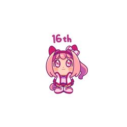 Rule 34 | 1girl, :3, animal ears, blush stickers, bow, buruma, chibi, closed mouth, commentary, ear bow, english commentary, flower-shaped pupils, full body, gameplay mechanics, gloves, gym shirt, gym uniform, hairband, haru urara (umamusume), highres, horse ears, horse girl, horse tail, jacket, moko39 takasora, open clothes, open jacket, pink hair, ponytail, purple eyes, red buruma, red gloves, red hairband, shirt, shoes, simple background, solo, standing, symbol-shaped pupils, tail, umamusume, white background, white bow, white jacket, white shirt, white shoes