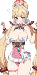 1girl absurdres alice_thymefield alice_thymefield_(sea_of_thyme) animal_ears blonde_hair breasts cleavage heterochromia highres large_breasts long_hair low_twintails official_alternate_costume one-piece_swimsuit open_mouth rabbit_ears rabbit_girl red_eyes simple_background solo swimsuit twintails very_long_hair w.k white_background white_one-piece_swimsuit yellow_eyes zenless_zone_zero