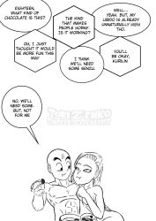 1boy 1girl android_18 bald bald_male couple dragon_ball husband_and_wife kuririn large_penis muscular muscular_male penis uncensored valentine valentine_chocolate