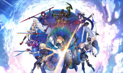 Rule 34 | 4boys, 6+girls, ahoge, altera (fate), arjuna (fate), armor, armored dress, ars almadel salomonis (fate), artist collaboration, artoria pendragon (fate), ascot, axe, battle axe, black eyes, black hair, black skin, blonde hair, bodysuit, bow (weapon), braid, braided ponytail, breasts, bun with braided base, cloud, cloudy sky, colored skin, colored teeth, curly hair, darius iii (fate), dark-skinned male, dark skin, detached sleeves, dress, excalibur (fate/stay night), fate/grand order, fate (series), full-body tattoo, gae bolg (fate), gauntlets, glasses, gloves, green eyes, hair between eyes, hair over one eye, hair ribbon, headpiece, henry jekyll (fate), high heels, highres, holding, holding axe, holding bow (weapon), holding polearm, holding scissors, holding shield, holding sword, holding weapon, huke, jacket, jacket on shoulders, japanese armor, jeanne d&#039;arc (fate), jeanne d&#039;arc (ruler) (fate), jekyll and hyde (fate), key visual, koyama hirokazu, long braid, long hair, long sleeves, looking at viewer, lord camelot (fate), makeup, mash kyrielight, mash kyrielight (demi-servant), mephistopheles (fate), midair, multiple boys, multiple girls, nakahara (mu tation), official art, pako (pakosun), pfalz, photon ray (fate), pink hair, polearm, promotional art, purple eyes, purple hair, red eyes, ribbon, saber (fate), sakamoto mineji, scathach (fate), scissors, second-party source, shield, short hair, simosi, single braid, sky, spear, sword, sword of st. catherine (fate), takeuchi takashi, tattoo, thighhighs, tick tock bomb, ushiwakamaru (fate), ushiwakamaru (second ascension) (fate), veil, weapon, white hair, white skin, yellow eyes, yellow teeth