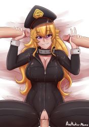 Rule 34 | 1girl, 3boys, absurdres, aestheticc-meme, ahoge, blonde hair, boku no hero academia, breasts, catsuit, cosplay, crotch zipper, dark-skinned male, dark skin, double handjob, group sex, handjob, hetero, highres, large breasts, long hair, looking at viewer, lying, multiple boys, on back, penis, pov, purple eyes, pussy, rwby, sex, smile, text focus, uncensored, utsushimi kemii, utsushimi kemii (cosplay), v, vaginal, yang xiao long, zipper