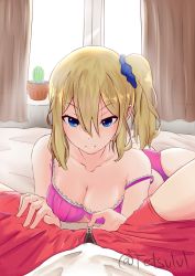 1boy 1girl absurdres blonde_hair breasts bulge hayasaka_ai highres kaguya-sama_wa_kokurasetai_~tensai-tachi_no_renai_zunousen~ lingerie long_hair pov tetsuffy_(tetsulul) underwear undressing