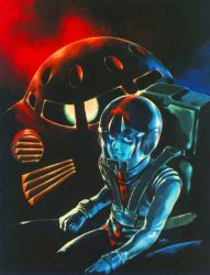 1980s_(style) 1boy amuro_ray chair cockpit gloves gundam helmet looking_at_viewer machinery male_focus mecha military mobile_suit_gundam official_art oldschool pilot pilot_helmet pilot_suit retro_artstyle robot science_fiction seatbelt sitting smile solo spacesuit traditional_media upper_body vest yasuhiko_yoshikazu z&#039;gok