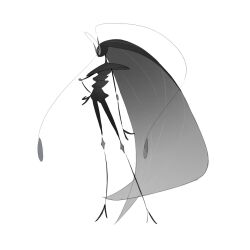 1girl absurdly_long_hair antennae arthropod_girl cockroach_girl creatures_(company) full_body game_freak gen_7_pokemon greyscale hand_on_own_hip highres joints long_hair monochrome nintendo pheromosa pokemon pokemon_(creature) purple_eyes simple_background solo spot_color standing suramo_(lbsto3m) ultra_beast very_long_hair white_background