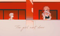2girls against_railing black_sclera braid breasts camisole cigarette cleavage colored_sclera commentary_request english_text genderswap genderswap_(mtf) jojo_no_kimyou_na_bouken large_breasts limited_palette low_twin_braids multiple_girls railing risotto_nero sempon_(doppio_note) smoke smoking twin_braids vento_aureo vinegar_doppio