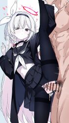 1boy 1girl abs against_wall amiamzk827 asymmetrical_bangs bar_censor black_choker black_coat black_eyes black_hairband black_pantyhose black_serafuku black_shirt black_skirt blue_archive bow_hairband braid censored choker closed_mouth clothed_female_nude_male clothed_sex coat colored_inner_hair dot_nose emotionless_sex flat_chest hair_over_one_eye hairband halo heart hetero highres leg_up long_hair male_pubic_hair midriff_peek motion_lines multicolored_hair muscular muscular_male navel neckerchief nipples no_panties nude pale_skin pantyhose penis pink_hair plana_(blue_archive) pleated_skirt pubic_hair pussy pussy_juice red_halo red_pupils school_uniform serafuku sex shirt side_braid single_braid skirt standing standing_on_one_leg standing_sex sweatdrop swept_bangs thighband_pantyhose torn_clothes torn_pantyhose vaginal very_long_hair white_hair white_neckerchief
