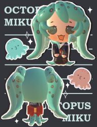 1girl 3d @_@ absurdres alternate_costume alternate_hair_color alternate_hairstyle blush chibi chibi_only hatsune_miku highres lavy_(lavnko) octopus spotted_hair tentacle_hair twintails vocaloid