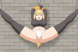 animated bad_tag bdsm black_stockings blonde_hair blush bondage bound bound_arms bound_legs breasts censored closed_eyes darkness_(konosuba) female female_focus kono_subarashii_sekai_ni_shukufuku_wo! large_breasts long_hair nipples open_mouth panties ponpondou ponytail pussy solo_focus spread_legs thick_thighs thighhighs thighs torn_clothes torn_panties underwear white_panties wide_hips