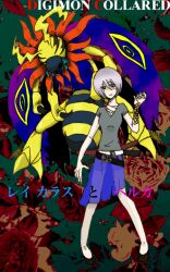 1girl belt bug digimon digimon_(creature) flymon looking_at_viewer original short_hair wings