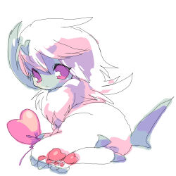 Rule 34 | absol, balloon, choko (sweetpocket), commentary request, creature, creature focus, expressionless, fluffy, full body, gen 3 pokemon, heart balloon, highres, holding, holding balloon, light blush, looking back, nintendo, no humans, pawpads, pink eyes, pokemon, pokemon (creature), sketch, solo, white background, white fur