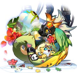 amphiptere cable crayon dragon dragon_village_(series) dragon_village_collection feathered_wings flower game_cg gauze green_wings heart_sticker laby_(dragon_village) laby_(restricted)_(dragon_village) looking_to_the_side lowres mask no_humans official_art red_flower respirator stick third-party_source transparent_background wings yellow_eyes yellow_wings zael_delta zael_delta_(restricted)