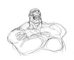 Rule 34 | 1boy, bald, crossed arms, eyepatch, game cg, highres, laughing, male focus, monochrome, muscular, muscular male, nishimura kinu, non-web source, official art, open mouth, sagat, solo, street fighter, street fighter ii (series), wrist wrap