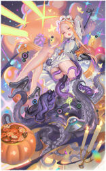 Rule 34 | 1girl, abigail williams (fate), absurdres, alphonse (white datura), anus, ass, blonde hair, bloomers, blue eyes, bug, butterfly, candle, candy, dress, fate/grand order, fate (series), food, frilled dress, frills, halloween, high heels, highres, insect, key, keyhole, long hair, looking at viewer, open mouth, outstretched arms, parted bangs, pumpkin, pussy, solo, sparkle, spread arms, stuffed animal, stuffed toy, teddy bear, tentacles, ufo, underwear, vaginal, white bloomers