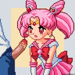1boy 1girl animated animated_gif bishoujo_senshi_sailor_moon bow chibi_usa choker circlet crystal_carillon dirty double_bun dress erection gloves gold_circlet hair_bun hair_ornament heart hetero highres imminent_fellatio kissing_penis leotard loli magical_girl miniskirt open_mouth oral paradigma7 penis pink_bow pink_choker pink_hair pink_sailor_collar pixel_art pleated_skirt presenting puffy_short_sleeves puffy_sleeves red_eyes red_sailor_collar ribbon sailor_chibi_moon sailor_collar sailor_dress sailor_senshi sailor_shirt shirt short_hair short_sleeves signature skirt smegma solo_focus standing tiara white_gloves white_leotard