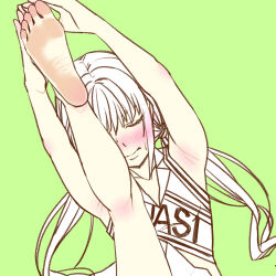 1girl barefoot blush cheerleader closed_eyes feet leg_up long_hair low_twintails lowres soles toes twintails yukiusagi_(gaballscreen&amp;blaze)