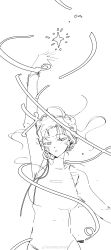 Rule 34 | 1girl, absurdres, arm up, athletic leotard, breasts, hand up, highres, hl (iamawhitehippo), kaalaa baunaa, large breasts, leotard, lineart, long sleeves, looking at viewer, monochrome, reverse:1999, ring hair ornament, sketch, solo, sparkle, straight-on, upper body, watermark, weibo watermark, white background
