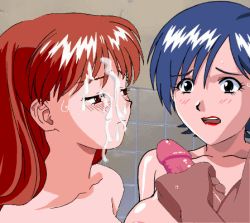 1boy 2girls animated asuka_(viper) blue_eyes blue_hair blush breasts brown_eyes brown_hair closed_mouth collarbone cum cum_on_body cum_on_hair erection eyelashes facial facing_viewer half-closed_eyes hetero indoors large_breasts lips long_hair looking_at_another lowres masturbation miki_(viper) multiple_girls nude open_mouth penis portrait rape short_hair sweat tagme teeth third-party_edit upper_teeth_only veins veiny_penis viper_(series) viper_ctr
