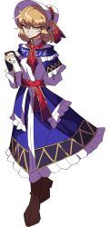 Rule 34 | 1girl, absurdres, alice margatroid, arm behind back, ascot, black gloves, blonde hair, bonnet, book, boots, brown boots, capelet, dress, fingerless gloves, frilled capelet, frilled dress, frills, gloves, highres, holding, holding book, jongk ok, long sleeves, looking at viewer, red ascot, redesign, shirt, short hair, solo, touhou, transparent background, white shirt, yellow eyes