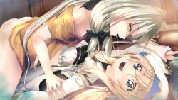 Rule 34 | 2girls, backlighting, black bow, black shirt, black skirt, blonde hair, blush, bow, bow bra, bra, breasts, clothes lift, clothes pull, commentary request, day, drooling, elf, gc3, goblin slayer!, green eyes, green hair, groin, hair between eyes, hair bow, high elf archer (goblin slayer!), highres, kiss, long hair, lying, multiple girls, navel, nude, open mouth, panties, pointy ears, priestess (goblin slayer!), ribbon-trimmed bra, ribbon trim, shirt, shirt lift, side-tie panties, skirt, skirt pull, small breasts, underwear, very long hair, white bra, white panties, window, yuri