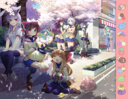 Rule 34 | 6+girls, animal ears, antenna hair, apron, bag, blonde hair, blue eyes, blue hair, boar, book, botan (clannad), braid, bread, brown hair, buruma, chain, chen, cherry blossoms, cirno, clannad, contemporary, cosplay, crossover, dango, dango daikazoku, fang, flandre scarlet, food, fujibayashi kyou, fujibayashi kyou (cosplay), fujibayashi ryou, fujibayashi ryou (cosplay), furukawa nagisa, furukawa nagisa (cosplay), furukawa sanae, furukawa sanae (cosplay), gourd, green eyes, green hair, gym uniform, hakurei reimu, hat, headband, headphones, hieda no akyuu, highres, hijiri byakuren, horns, ibuki fuuko, ibuki fuuko (cosplay), ibuki suika, ichinose kotomi, ichinose kotomi (cosplay), izayoi sakuya, kaenbyou rin, kaenbyou rin (cat), kawashiro nitori, kazami yuuka, key, kirisame marisa, kochiya sanae, komeiji koishi, komeiji koishi (dango), komeiji satori, komeiji satori (dango), long hair, lunasa prismriver, lyrica prismriver, merlin prismriver, multiple girls, nakahara mai, name connection, one eye closed, oni, onozuka komachi, patchouli knowledge, pocketbee, purple eyes, purple hair, rabbit ears, red eyes, reisen udongein inaba, remilia scarlet, ribbon, saigyouji yuyuko, sakagami tomoyo, sakagami tomoyo (cosplay), school bag, school uniform, shameimaru aya, shiki eiki, shop, siblings, sidewalk, silver hair, sisters, skirt, sunohara mei, sunohara mei (cosplay), thighhighs, touhou, toyosatomimi no miko, triangular headpiece, twin braids, twins, underwear, very long hair, voice actor connection, wagashi, wink, yakumo ran, yakumo yukari, zettai ryouiki