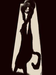 1girl all_fours bent_over black_background black_hair different_shadow greyscale highres long_hair looking_at_viewer monochrome original shadow solo tp_p_pt
