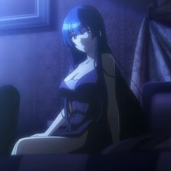 1girl absurdres anime_screenshot breasts cleavage collarbone highres large_breasts long_hair smile solo spy_kyoushitsu stitched thea_(spy_kyoushitsu) third-party_edit
