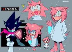 1boy 1girl amy_rose animal_ears animal_nose aqua_eyes armor armored_boots boots cosplay deltarune english_text fang furry furry_female furry_male grey_background hedgehog_boy hedgehog_girl highres holding holding_shield koasku kris_(deltarune) kris_(deltarune)_(cosplay) multicolored_eyes multiple_views noelle_holiday noelle_holiday_(cosplay) pink_eyes pixel_art robe sandals shield short_tail shoulder_armor signature snow sonic_(series) sonic_the_hedgehog tail two-tone_eyes waving weird_route_(deltarune) white_robe white_sandals yellow_eyes