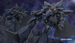 asteroid beam_cannon beam_rifle cable clenched_hands company_name copyright_notice energy_gun extra_eyes gundam gundam_battle_operation_2 hambrabi holding holding_weapon machinery mecha mecha_focus mobile_suit nebula official_art painting_(medium) purple_eyes realistic robot rock scan science_fiction space star_(sky) sunrise_(company) tenjin_hidetaka titans_(gundam) traditional_media weapon zeta_gundam
