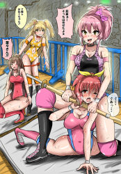 4girls abe_nana artist_request catfight idolmaster idolmaster_cinderella_girls jougasaki_mika jougasaki_rika mizumoto_yukari multiple_girls ryona strangling tagme translation_request wrestling