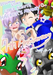 Rule 34 | amasawa keisuke, betamon, black eyes, black hair, digimon, digimon (creature), digimon story: cyber sleuth, digimon story: cyber sleuth hacker&#039;s memory, gottsumon, highres, marinangemon, nogi yu, pink eyes, pink hair, short hair, tentomon