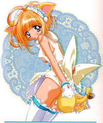 Rule 34 | animal ears, bell, blush, cat ears, cat tail, highres, no panties, orange hair, short hair, sugiyama genshou, tail, tail bell, tail ornament, thighhighs
