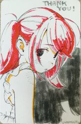 1girl bare_shoulders earrings highres jewelry looking_at_viewer marker_(medium) original painting_(medium) shinomiya_nanase solo traditional_media upper_body watercolor_(medium)