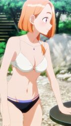 anime_screenshot bikini black_panties bra breasts cleavage earrings jewelry large_breasts midriff midriff_peek navel panties shiunji-ke_no_kodomotachi shiunji_banri stitched swimsuit third-party_edit underwear white_bikini white_bra