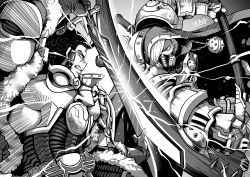 2girls adeptus_astartes armor black_hair braid braided_hair_rings breastplate cape chain chaos_(warhammer) cloak collar death_guard fume fur_collar gauntlets genderswap genderswap_(mtf) greaves greyscale hair_over_one_eye hair_rings highres holding holding_weapon hood imperium_of_man incense jaghatai_khan mask monochrome mortarion multiple_girls open_mouth pauldrons power_armor primarch respirator ryuusei_(mark_ii) scar scar_on_face scythe shoulder_armor siblings signature silence_(scythe) sisters skull spikes tassel tunic warhammer_40k weapon white_armor white_hair white_scars white_tiger_dao