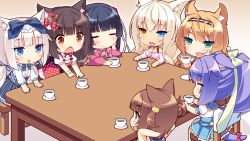 10s 6+girls animal_ear_fluff animal_ears azuki_(nekopara) bell black_hair blonde_hair blue_eyes bow brown_eyes brown_hair cat_ears cat_girl cat_hair_ornament cat_tail chestnut_mouth chibi chibi_only chocola_(nekopara) cinnamon_(nekopara) closed_eyes coconut_(nekopara) game_cg green_eyes hair_ornament hair_ribbon heterochromia japanese_clothes kimono long_hair maple_(nekopara) minazuki_shigure multiple_girls neck_bell nekopara off-shoulder_shirt off_shoulder open_mouth pink_hair purple_eyes purple_hair ribbon sayori_(neko_works) shirt siblings sisters slit_pupils tail tail_bow tail_ornament twins twintails two_side_up vanilla_(nekopara) yellow_eyes