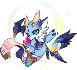 1other blue_eyes blue_wings chibikemo detached_wings dragon dragon_village_(series) dragon_village_collection feathered_wings furry game_cg official_art orb scroll third-party_source tikitok_(dragon_village) tikitok_(tuned)_(dragon_village) transparent_background wings