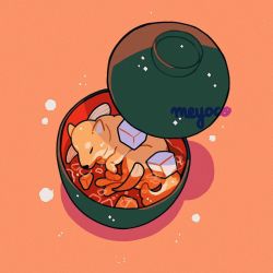 animal_focus artist_name bad_id bad_instagram_id cube dog food food_focus in_food liquid meyoco no_humans orange_background original shiba_inu simple_background tagme