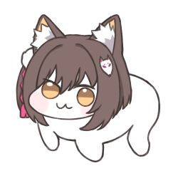:3 absurdres animal_ear_fluff animal_ears blue_archive brown_eyes brown_hair chibi doro_(nikke) fox_ears fuzake_neko goddess_of_victory:_nikke highres izuna_(blue_archive) mask mask_on_head simple_background white_background