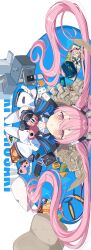 +_+ 1girl absurdres banknote blue_archive blush card cellphone character_name coll force_(fossan_01) handheld_game_console hands_up highres holding jacket koyuki_(blue_archive) long_hair looking_at_viewer lying money on_back open_clothes open_jacket parted_lips phone pillow pink_hair playing_card safe_(container) shirt sideways simple_background smartphone solo sweatdrop tablet_pc thighhighs twintails very_long_hair white_background white_jacket white_shirt white_thighhighs