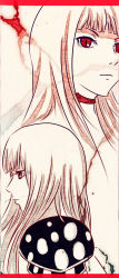 2girls alicia_(claymore) armor bad_id bad_pixiv_id beth_(claymore) blunt_bangs claymore_(series) highres hime_cut letterboxed multiple_girls pauldrons red_eyes saraimer shoulder_armor siblings twins