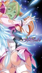 1girl ass assault_visor blush bodysuit breasts brown_eyes feathers gentle_sasaki gloves helmet long_hair looking_at_viewer looking_back nipples non-web_source official_art open_mouth orange_hair prism_shine pussy_juice saliva shindou_hikari small_breasts solo soukou_senki_prism_reica soukou_senki_prism_shine sweat torn_clothes twintails winged_helmet