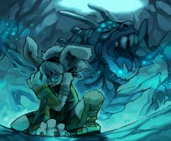 1other ambiguous_gender animal_ears battle blue_eyes rabbit claws furry ice monster pixiv_fantasia pixiv_fantasia_4 rabbit_ears rikose