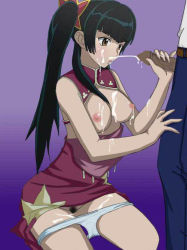 00s 1boy 1girl breasts cum framed_breasts gundam gundam_00 handjob hetero kneeling nipples nude_filter oral panties penis third-party_edit uncensored underwear wang_liu_mei white_panties