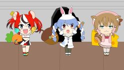 acorn alice_lewis animal_ears animated animated_gif ayunda_risu carrot cheese collar dancing food hakos_baelz highres hole holocouncil hololive hololive_english hololive_fantasy hololive_indonesia jewelry key key_necklace looking_at_viewer mini_person minigirl mouse_(animal) mouse_ears mouse_girl mouse_tail necklace nyanko_days rabbit_ears rabbit_girl rabbit_tail self-upload squirrel_ears squirrel_girl squirrel_tail tail usada_pekora usada_pekora_(1st_costume) virtual_youtuber