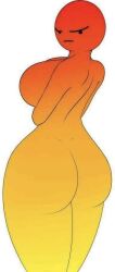 1girl angry arms_folded arms_under_breasts artist_request ass back backboob bald breasts breasts_out emoji emoji_(race) female_focus gradient_skin large_breasts large_buttocks looking_at_viewer looking_back no_hair no_nipples no_visible_genitalia nude sideboob simple_background skin_color_change thighs white_background