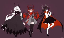 3girls aryll_(marbles) black_hair demon_girl demon_horns demon_wings funamusea genderswap genderswap_(mtf) haiiro_teien horns ivlis_(funamusea) kcalb_(funamusea) long_hair looking_at_viewer low_twintails multicolored_hair multiple_girls red_hair satanick_(funamusea) streaked_hair twintails very_long_hair white_hair wings