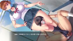 Rule 34 | 1boy, 1girl, brown hair, clothed female nude male, feet, femdom, footjob, hand on own hip, leg lock, long hair, msize, nude, pink eyes, ponytail, school, school uniform, shoes, unworn shoes, smelling, smile, socks, steam, translated, uwabaki