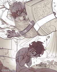 Rule 34 | 1girl, absurdres, animate object, blush, bra, greyscale, heart, heart-shaped pupils, highres, lying, monochrome, nude, on back, on bed, original, oversized object, senukin, sex, short hair, speech bubble, symbol-shaped pupils, thought bubble, tongue, tongue out, underwear