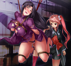 Rule 34 | &gt;:), 2girls, bdsm, benitsubasa, bike shorts, black hair, black panties, blush, bondage, bound, bound arms, bound knees, bow, bow panties, breasts, cleavage, covered erect nipples, dress, drooling, female focus, femdom, flower, gluteal fold, grabbing another&#039;s hair, grin, hair flower, hair intakes, hair ornament, hair ribbon, high heels, japanese clothes, kazehana, kimono, large breasts, lipstick, long hair, looking at viewer, ma-sa, makeup, multiple girls, nose blush, one eye closed, open mouth, panties, pink hair, pink legwear, pulling another&#039;s clothes, purple dress, purple footwear, purple lips, purple ribbon, pussy juice, red bow, red eyes, restrained, ribbon, saliva, sash, sekirei, shibari, shoes, side ponytail, small breasts, smile, socks, suspension, teeth, torn clothes, torn dress, underwear, v-shaped eyebrows, very long hair, yuri