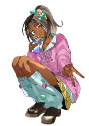 1girl alternate_costume black_shoes cdgm000 dark-skinned_female dark_skin fire_emblem fire_emblem_engage highres juice_box nail_polish nintendo red_nails shoes solo star-shaped_pupils star_(symbol) symbol-shaped_pupils timerra_(fire_emblem)